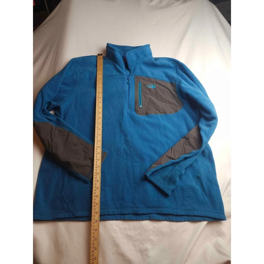 The North Face Mens XXL Blue Quarter Zip Fleece Pullover Grey Panels